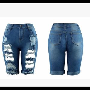 Knee-Length Ripped Shorts